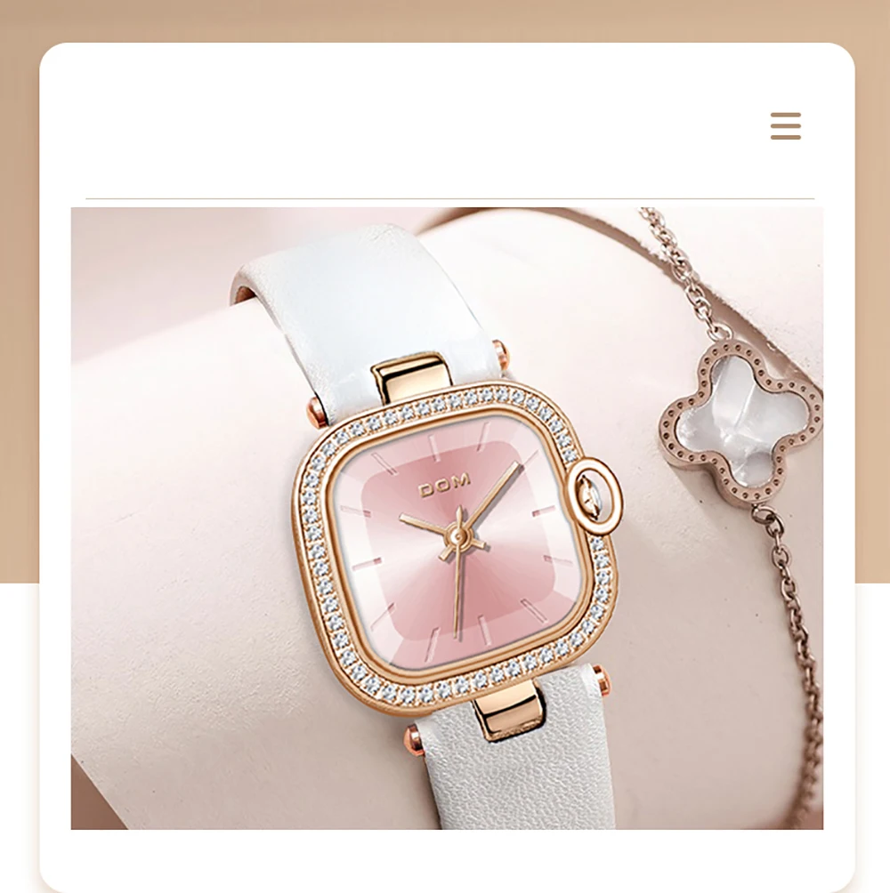 DOM New Women's watch Luxury Square watch Fashion Leather brand watch Casual women's quartz waterproof watch