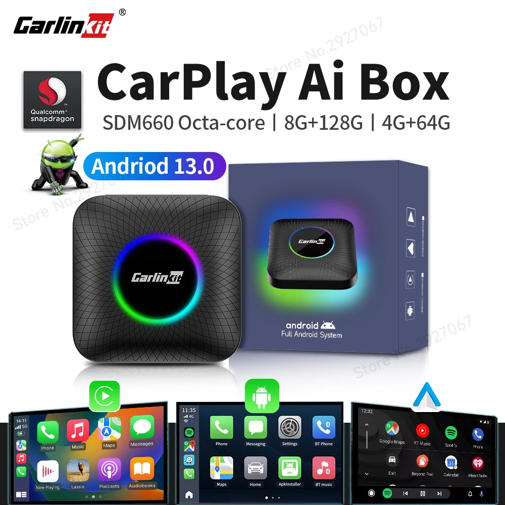 2024 CarlinKit CarPlay Ai Box Android 13 SDM660 Octa-core Wireless CarPlay Android Auto Smart Car Multimedia Streaming TV Box