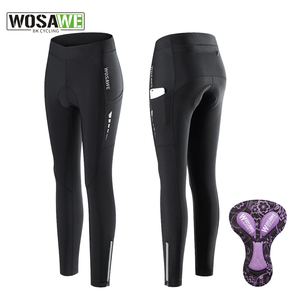 WOSAWE Womens Mtb Bicycle Pant Sports Riding Trousers Cycling Pants Gel Pad  Shockproof Road Bike Tights Leg Zipper Reflective