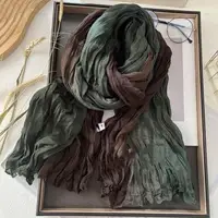 Ethnic Style Cotton Linen Scarf Retro Tie-dye Pleated Long Shawls Hijab Female Long Wraps Beach Sunscreen Wrinkle Scarf