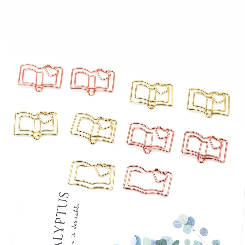 20pcs 책 모양의 금속 종이 클립 학생 시험 용지 클램프 철 클립 사무용품 용품