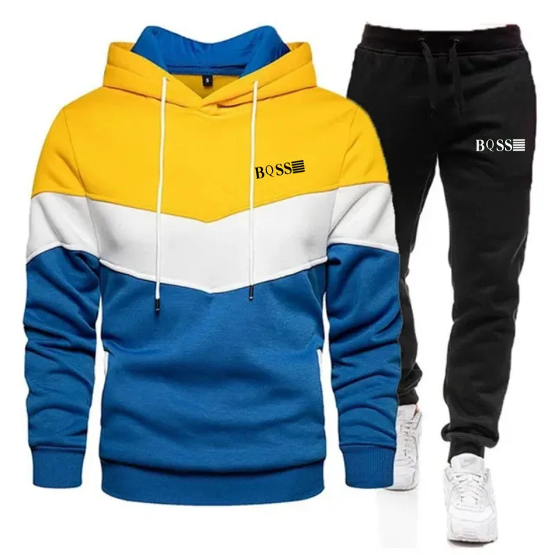 

2024 New Fashion Men's Sports Wear Striped Hoodie+Sports Pants 2-piece Set High Quality Autumn/Winter Daily Casual Jogging Wear