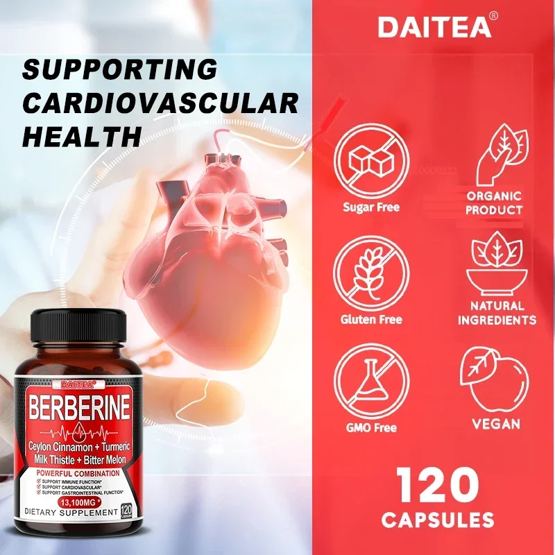 Berberine capsules berberine capsules-Ceylon cinnamon, turmeric, milk thistle, for immunity, healthy cholesterol levels, gastrointestinal function