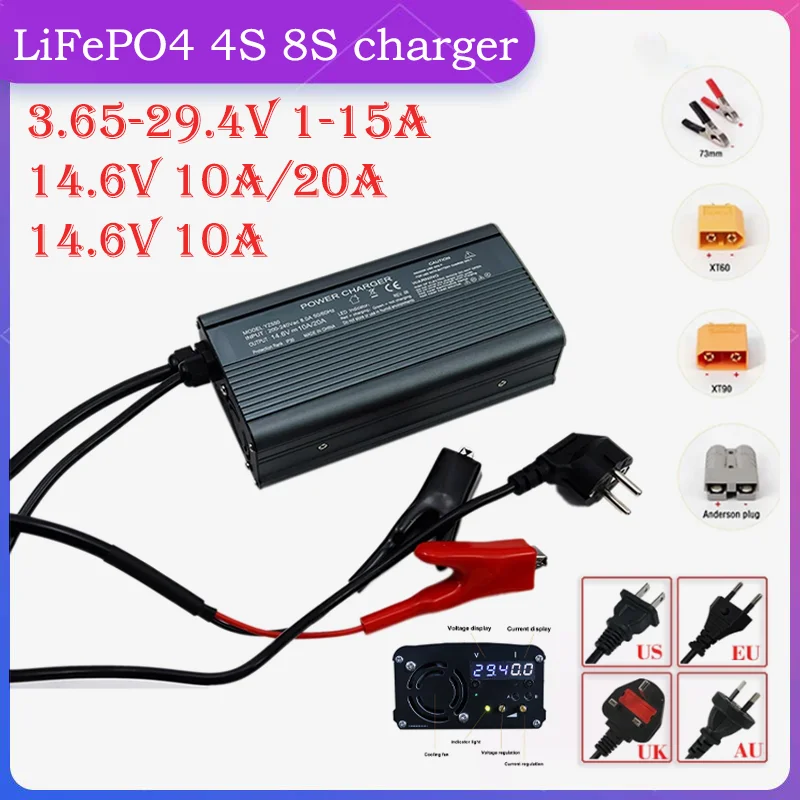 

3.65V 14.6V 29.2V 5A 10A 15A 20A Lifepo4 Charger with Display High-power Aluminum Shell Charger Adjustable Voltage and Current