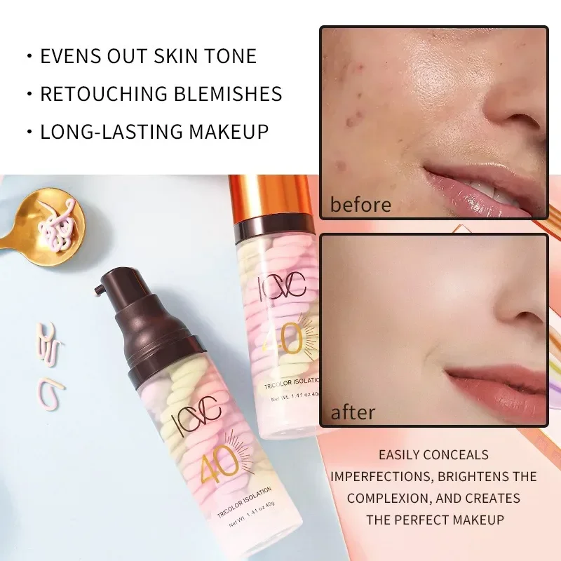 Face Makeup Primer Tri-color Isolation Cream Concealer Facial Base Brighten Correcting Skin Tone Natural Cosmetics