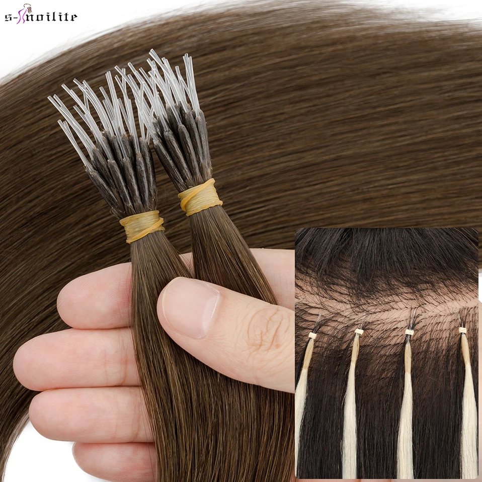 S-noilite Remy Hair 1g Elastic Rope Micro Loop Human Hair Extensions Microlink Micro Ring 50 Strands/Pack Straight Natural