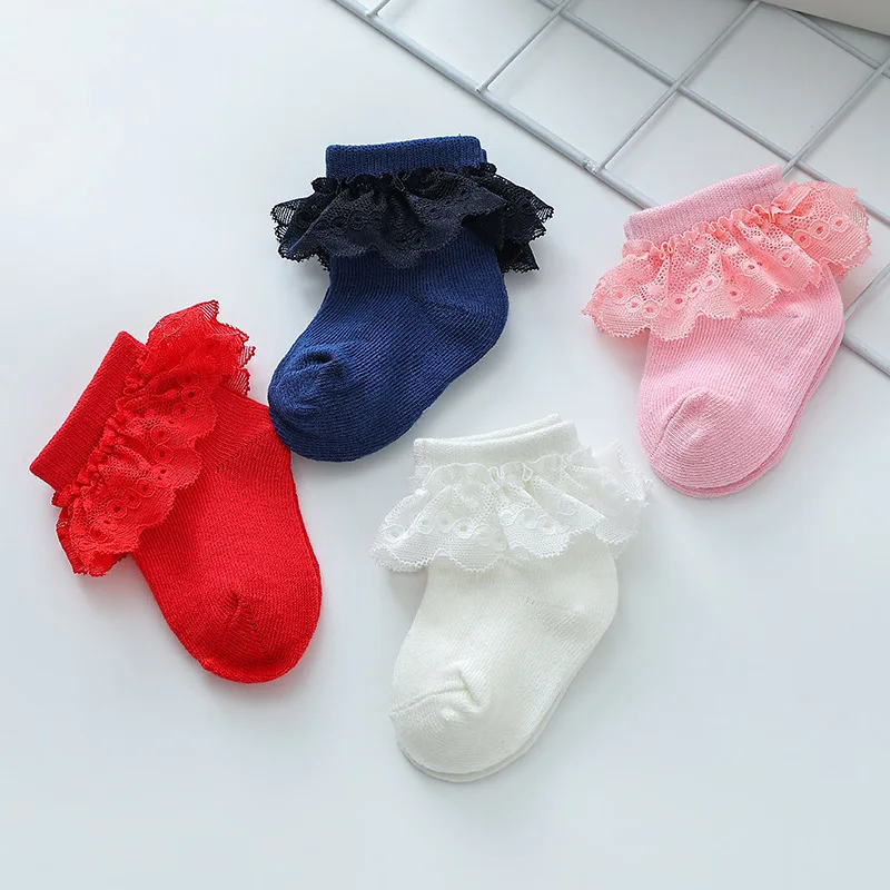 Slopehill Toddler Latest Newborn Baby Girl Socks Lace Ruffle Trim Antiskid Baby Socks Gifts for 0-2 Years, Infant Girl's, White