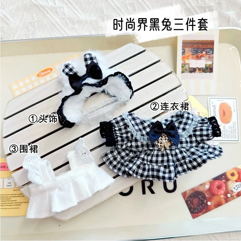 thumbnail image 1 of Vestido de muñeca Labubu con colgante de 17 cm, ropa bonita para muñeca Labubu, uniforme de mucama negro, sudadera con capucha para muñeca de dibujos animados, traje de muñeca, 1 of 5