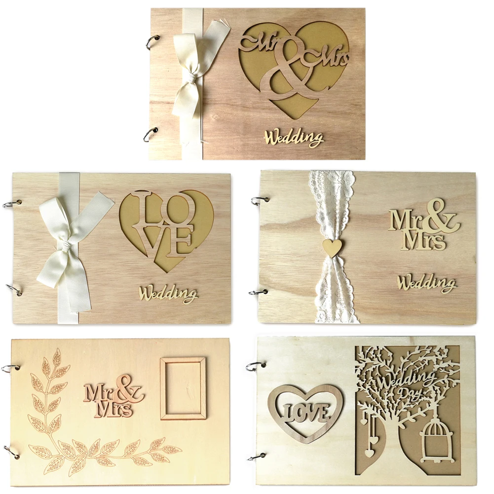 Wooden Wedding Guestbook Personalized Mr Mrs Wedding Unique Ideas Foil Gold Calligraphy Engagement Guestbook Photo Books
