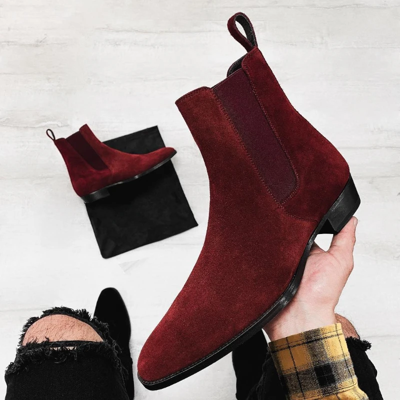 Men Chelsea Boots Business Flock Round Toe Slip-On Size 38-48