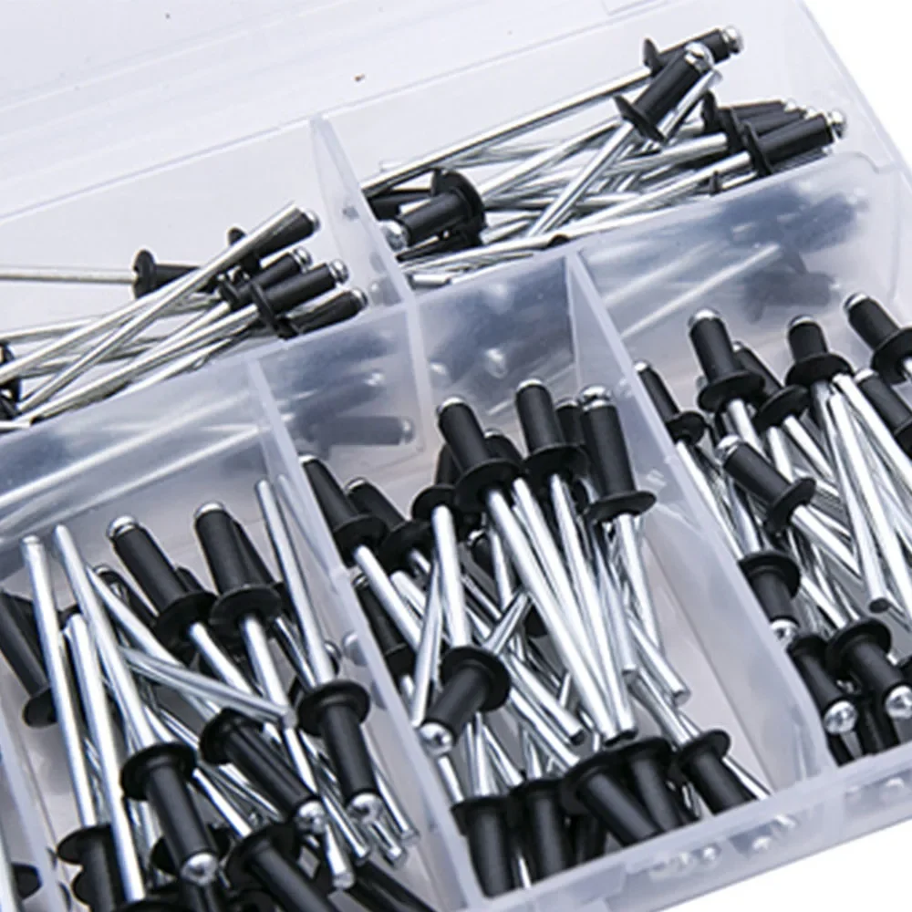 120 Stück schwarze Aluminiumkern-Zugnieten M2,4 M3,2 M4 Größen für Dekoration und Befestigung