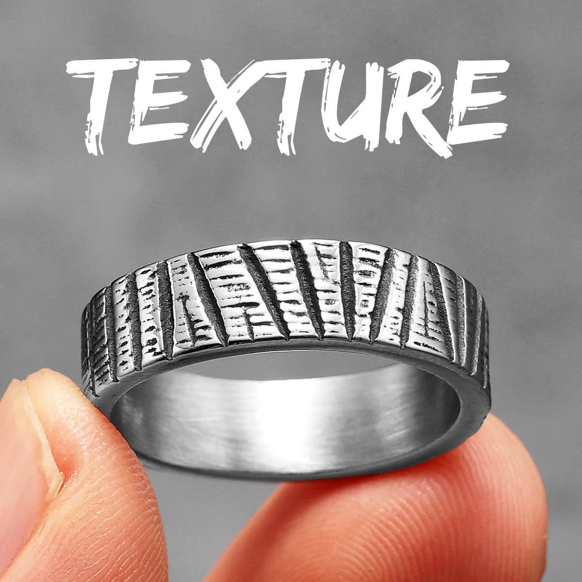 thumbnail image 1 of Anillos de acero inoxidable con textura geométrica retro para hombre y mujer, joyería punk, novedad en accesorios de moda de Stranger Things, regalo al por mayor, 1 of 5