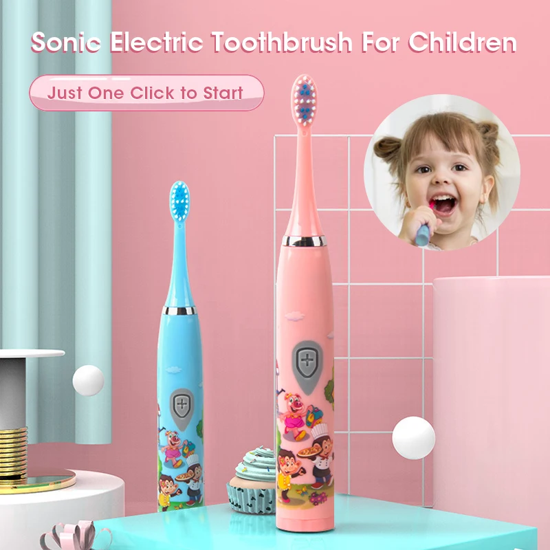 

Children Sonic Electric Toothbrush Colorful Cartoon for Kids USB Rechargeable Soft Fur Waterproof 5 Speed Long Time Use
