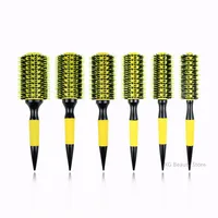 Professional 6pcs/set Yellow Boar Bristle Wooden Hair Comb Brush Nylon Round Hair Brush Salon Styling Tools Wholesale 2
