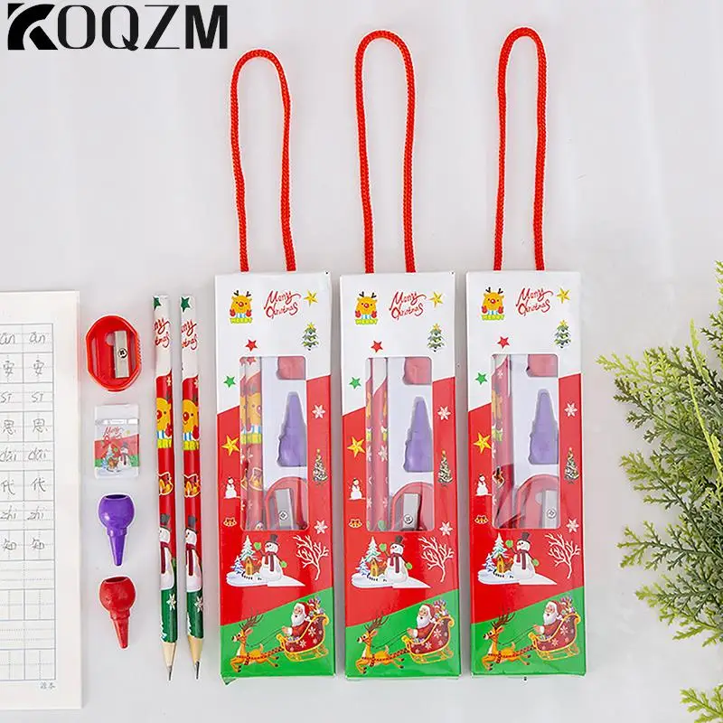 

6Pcs/set Cartoon Christmas Pencil Set Children's Writing Drawing Pencil Eraser Sharpener Gift Student Stationery School Supplies