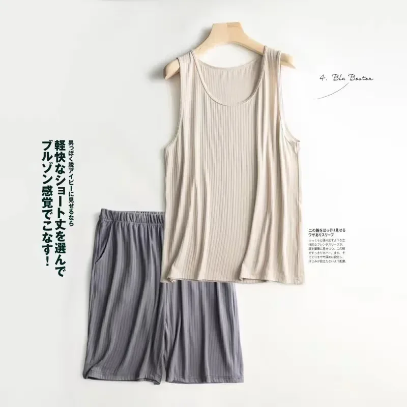 

Pajama Neck Modal Suit With Men Pyjamas Round Top Shorts Homewear Skincare Sleeveless Tank Set Summer Men's Loose Thin