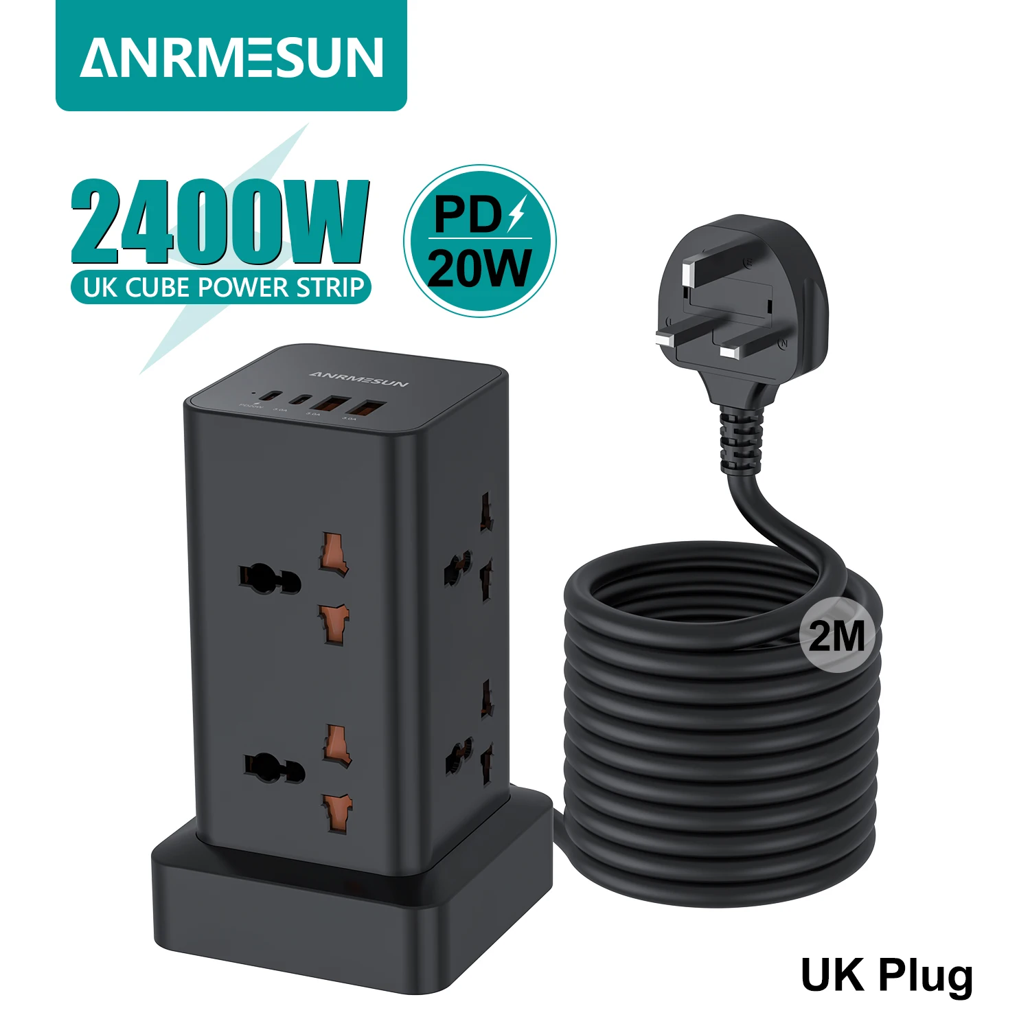 Enhanced Power Strip Tower with Surge Protection and Fast Charging (EU Plug)