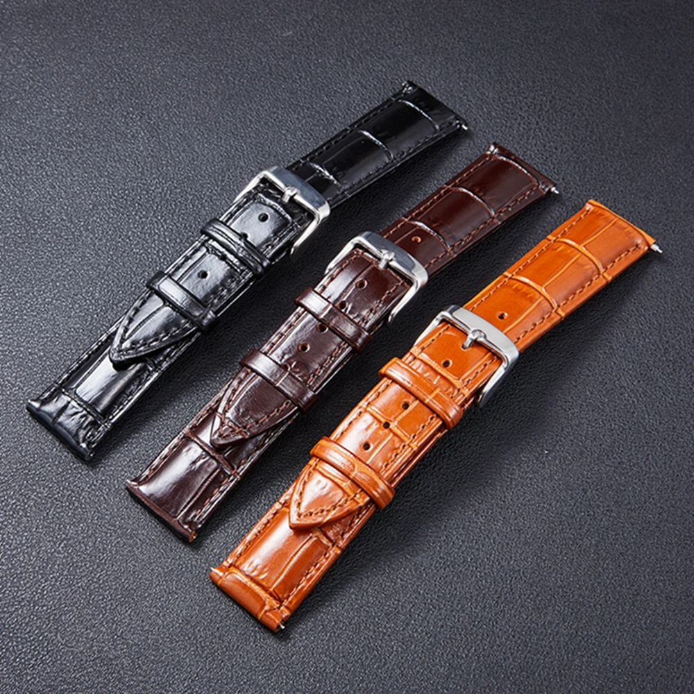 Top Layer Cowhide Strap 18mm 19mm 20mm 21mm 22mm Bright Genuine Leather Watchband Soft Waterproof Wristband Accessories