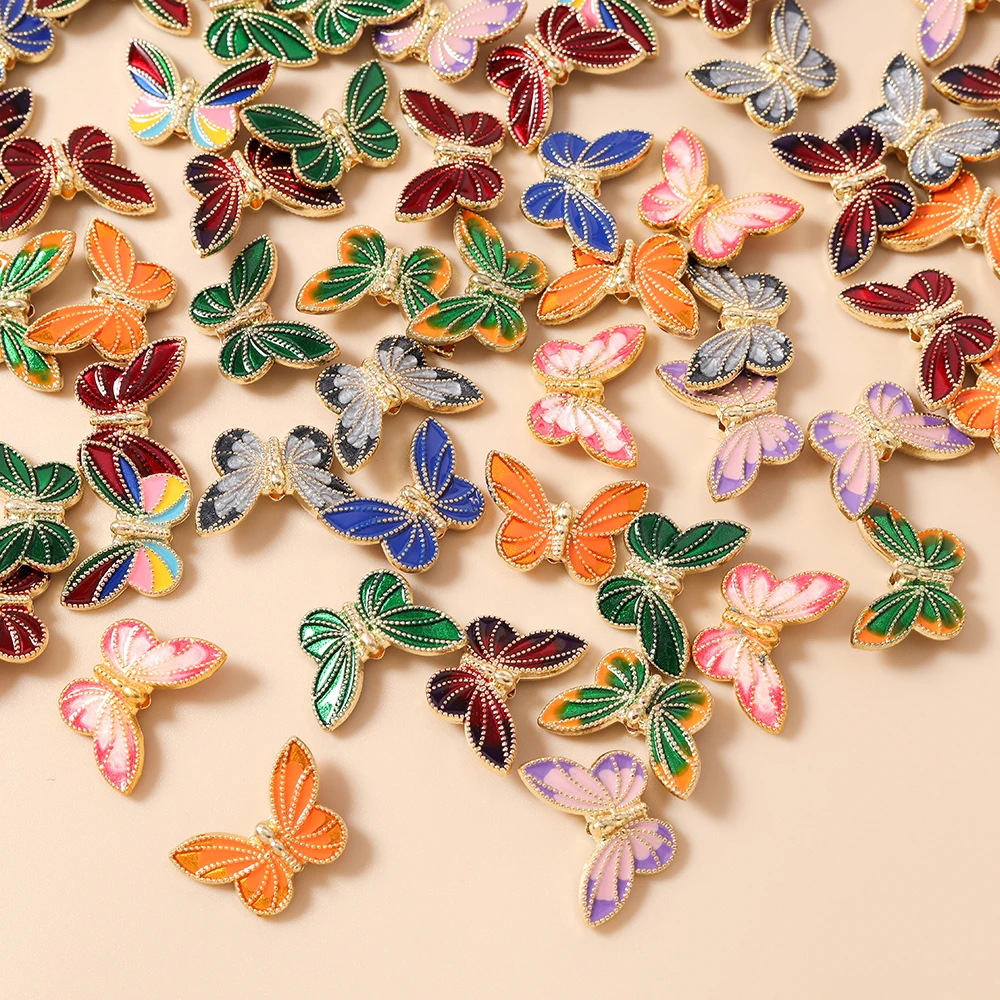 Leslie 10 Stück 14 x 20 mm bunte Schmetterlings-Charms, Perlenanhänger für baumelnde Ohrringe, Halsketten, handgefertigt, DIY-Schmuckherstellung
