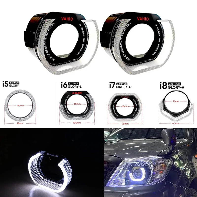 

Projector Bezel LED Angel Eyes Shrouds For Hella Q5 Lenses 3.0 2.5 Inches Cover Bi Xenon Headlight Lenses DRL Bezels