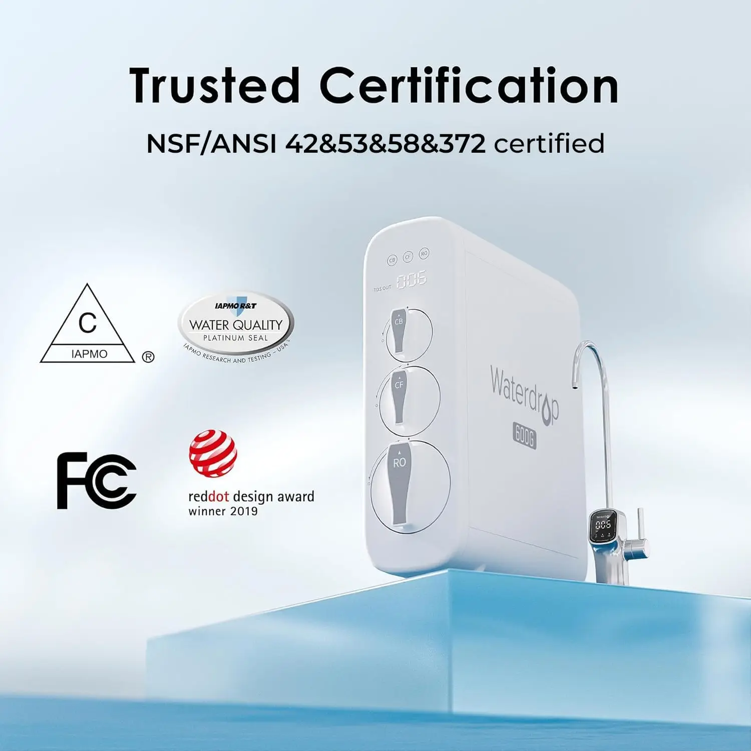 G3P600 Reverse Osmosis System, 8 Stage Tankless Reverse Osmosis Water Filter, NSF/ANSI 42 & 53 & 58 & 372 Certified, Under Sink