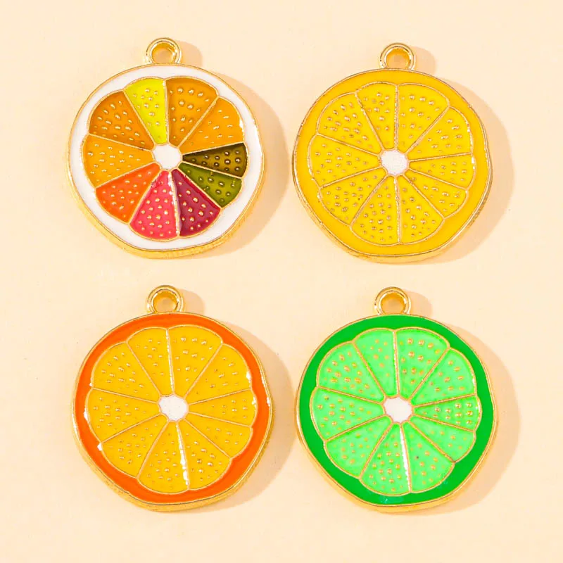 10 Stück bunte Emaille-Zitronenscheiben-Charms, goldene Farbe, Legierung, Obst-Anhänger für DIY-Schmuckherstellung, Ohrringe, Halskette, Zubehör – Detail 6
