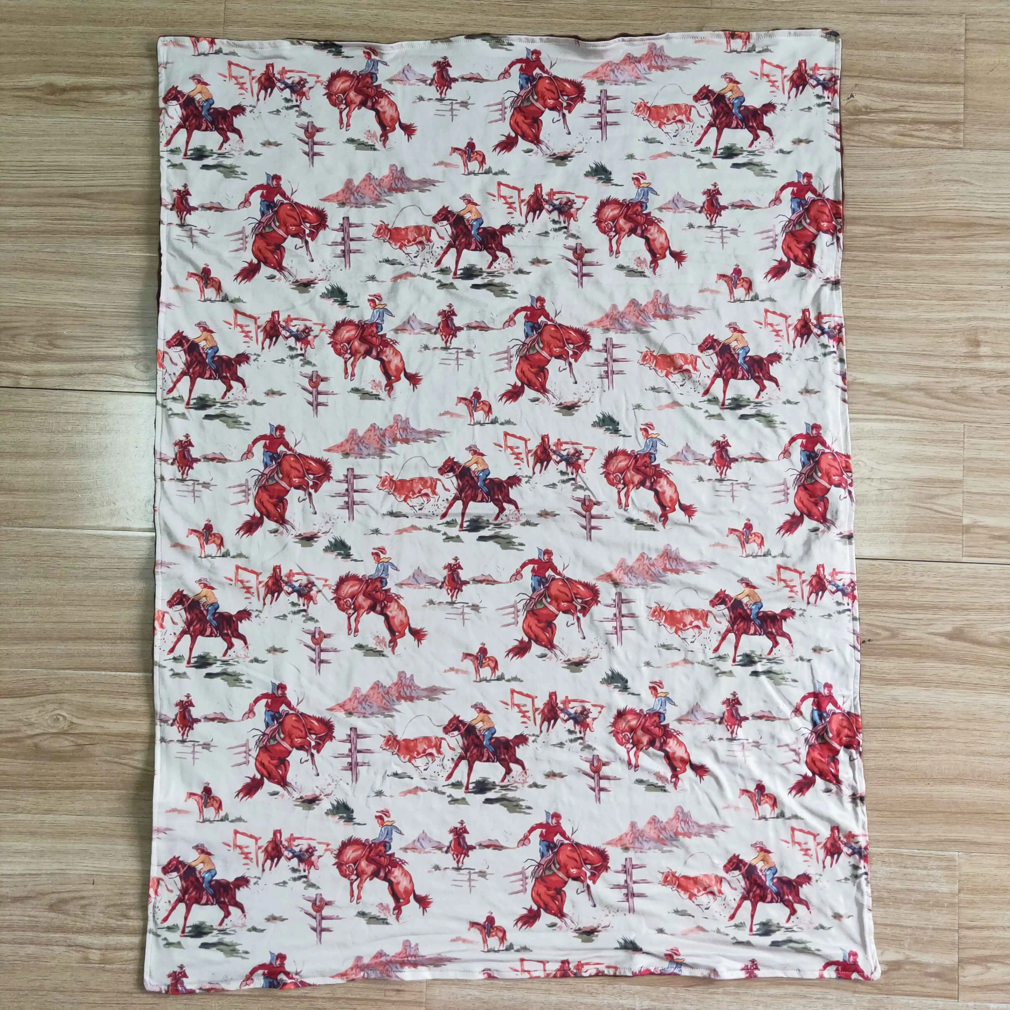 Wholesale Little Cattle Rancher Baby Girl Boy Bedding Children Western Horse Fleece Blanket Breathable Cotton Flannel Thin Quilt 2