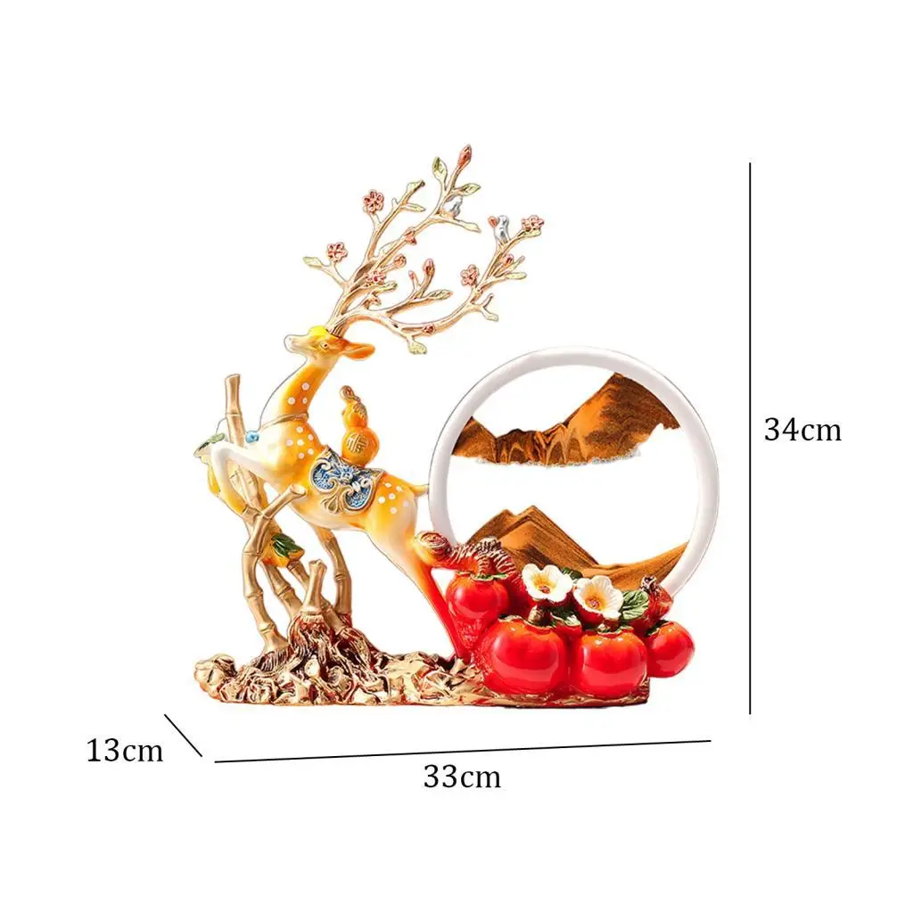 Deer Sculpture 3D Moving Sand Art Picture Decor for Office Bookshelves Table