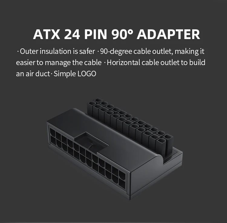 TEUCER Computer ATX 90 degree 24pin Power Plug Adapter Mainboard Motherboard Pow