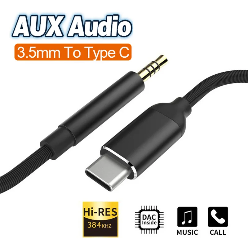 

TPE USB Type C To 3.5mm Aux Audio Cable Headphone Jack Adapter Car Aux for Samsung S20 Plus Note 20 S21 Ultra Xiaomi Huawei