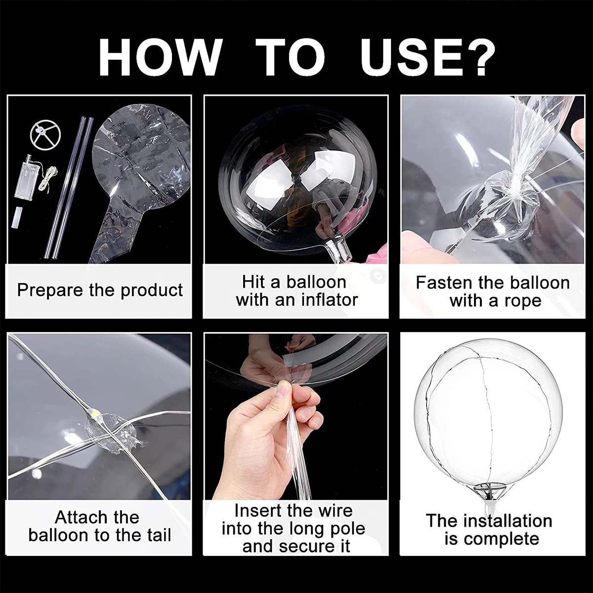 Description Picture 6 of itemLuminous Bobo Balloons LED Clear Inflatable Helium Balloons with Sticks Wedding Birthday Party Decorations Kids Lights Toys