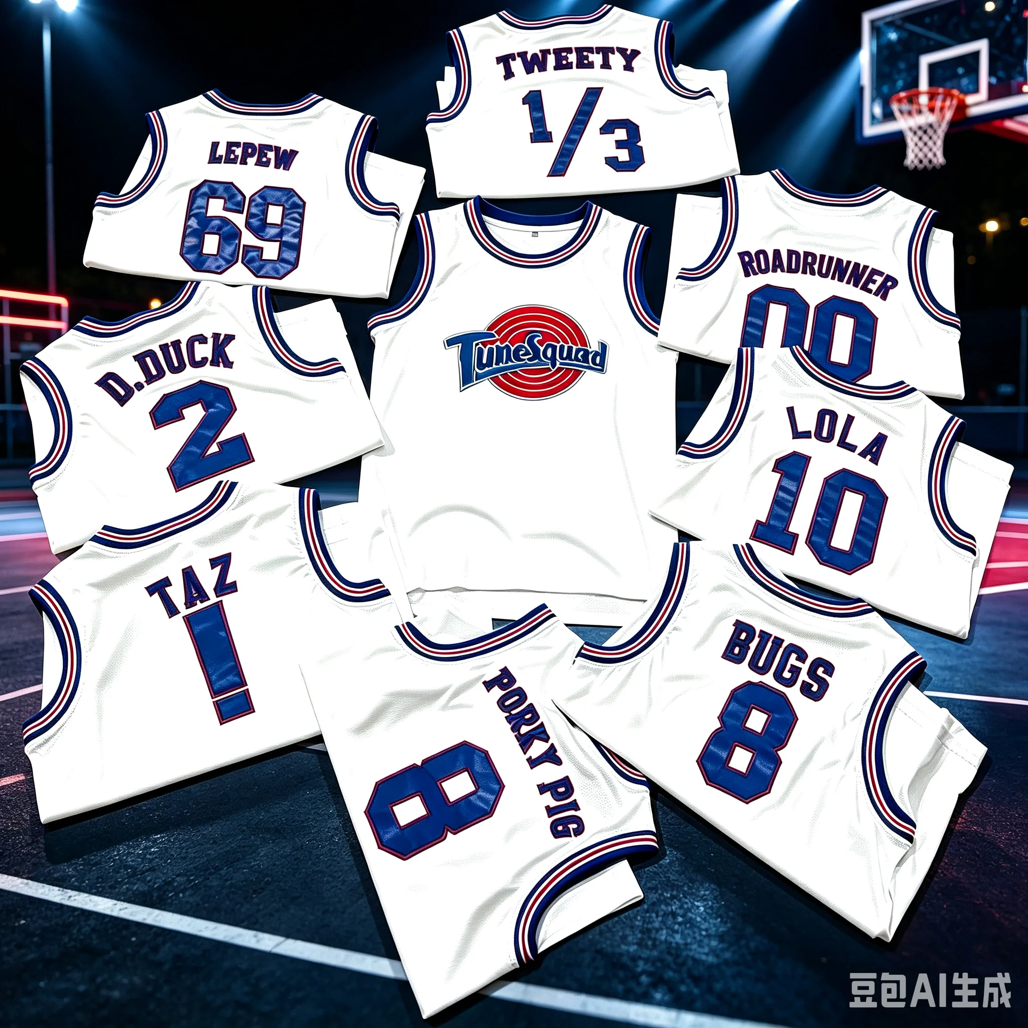Neues Trillest Space Jam Bugs 1 Lola 10 Murray 22 TAZ D.Duck 2 White Tune Squad Basketballtrikot Herren Kleidung Familien-Set