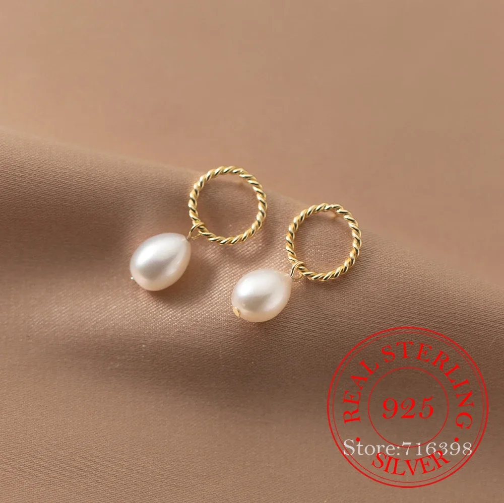 

925 Sterling Silver Waterdrop Pearl Stud Earrings For Women Kids 14K Gold Plate Ear Wedding Party Jewelry Gift Female Pendientes