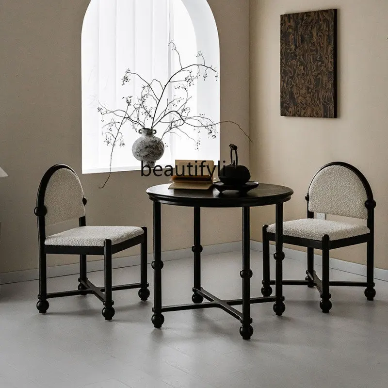 

Retro Dining Chair Mid-Ancient Dessert Coffee Table and Chair round Table Dining Table American Simple Table and Chair