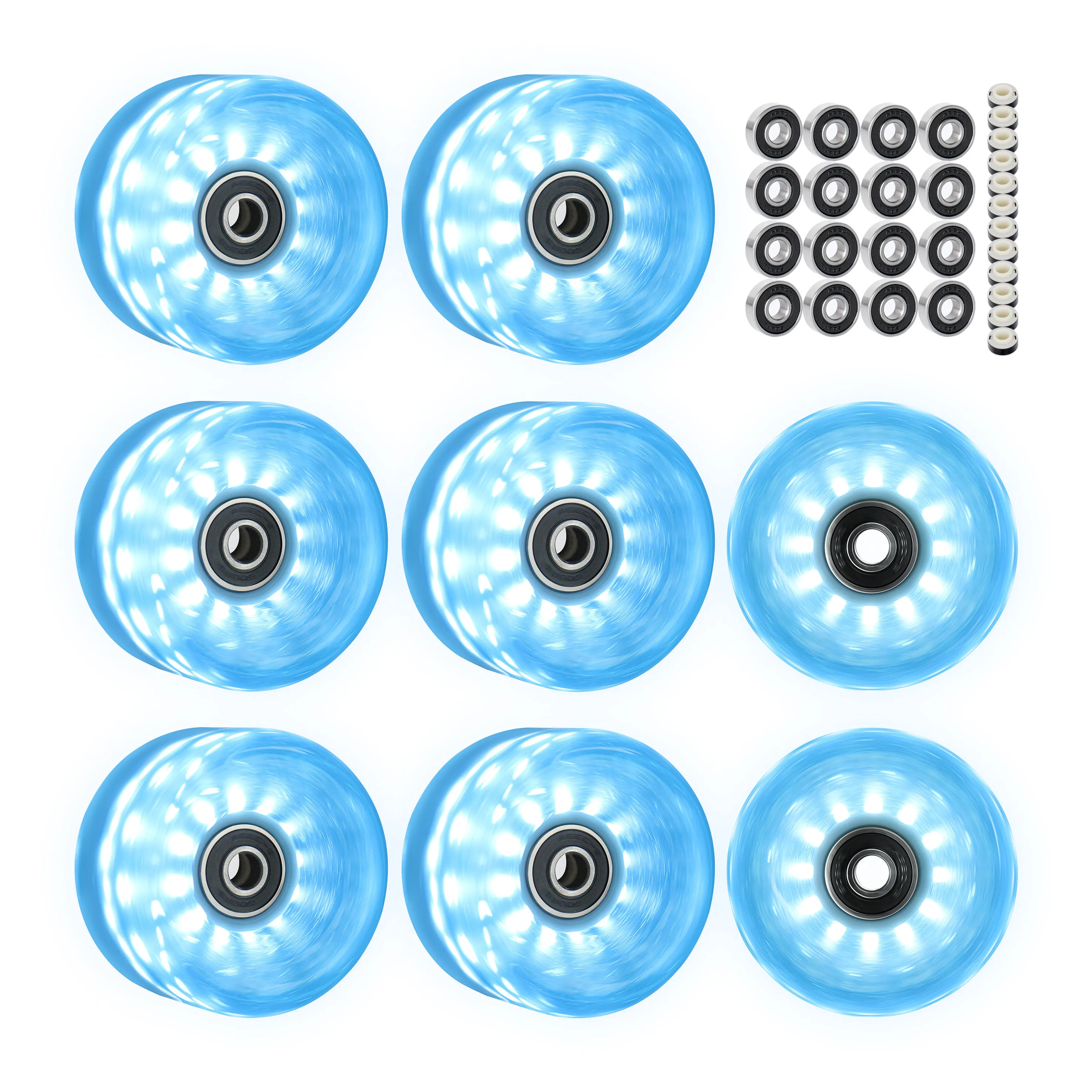 8개 65x35mm 라이트업 스케이트 휠 프리스타일 스케이트 휠 82A 부드러운 PU 소재로 부드러운 롤링과 쉬운 기동성 제공