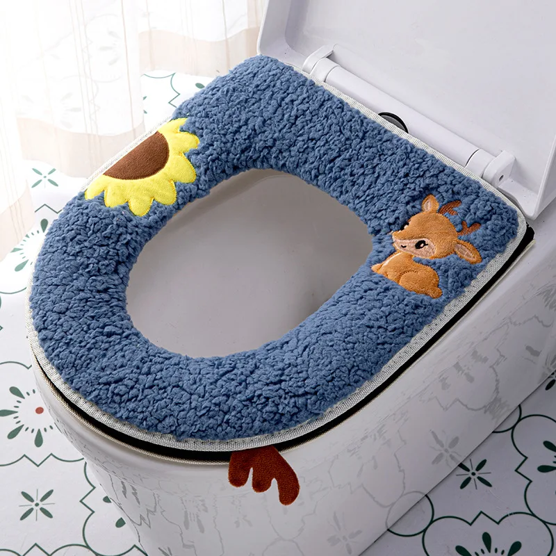 Warm Thickened soft Toilet Pad Winter home Toilet Seat Covers Cute deer Zipper winter wc rim toilet cape cushion bezel case