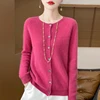 100% Wool Round Neck Cardigan Women's Solid Color Knitted Jacket Autumn And Winter Loose Casual Long Sleeved Sweater DMR D019 1