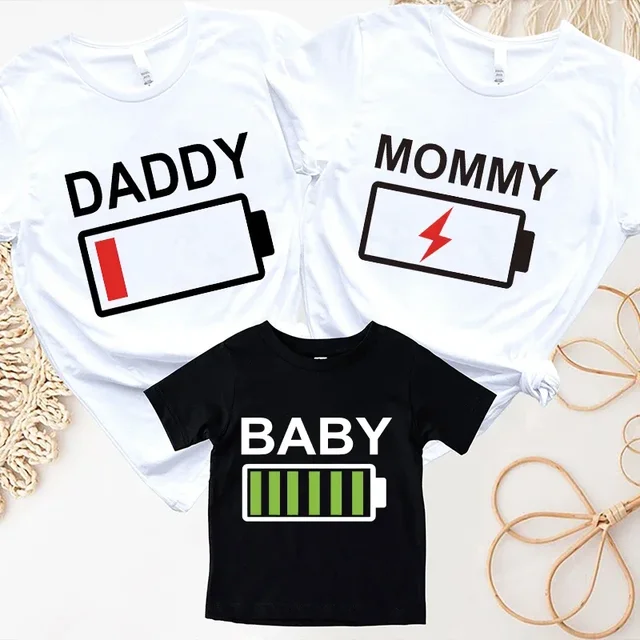 Battery Print Funny T-Shirt for Mum Dad and Child 1