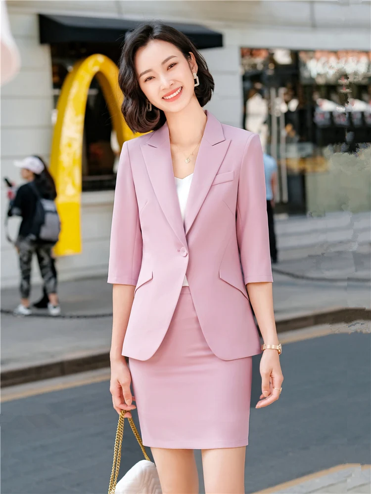 WomensOfficeSuitPinkofficeLadiesBlazerAndSkirt2PieceSet
