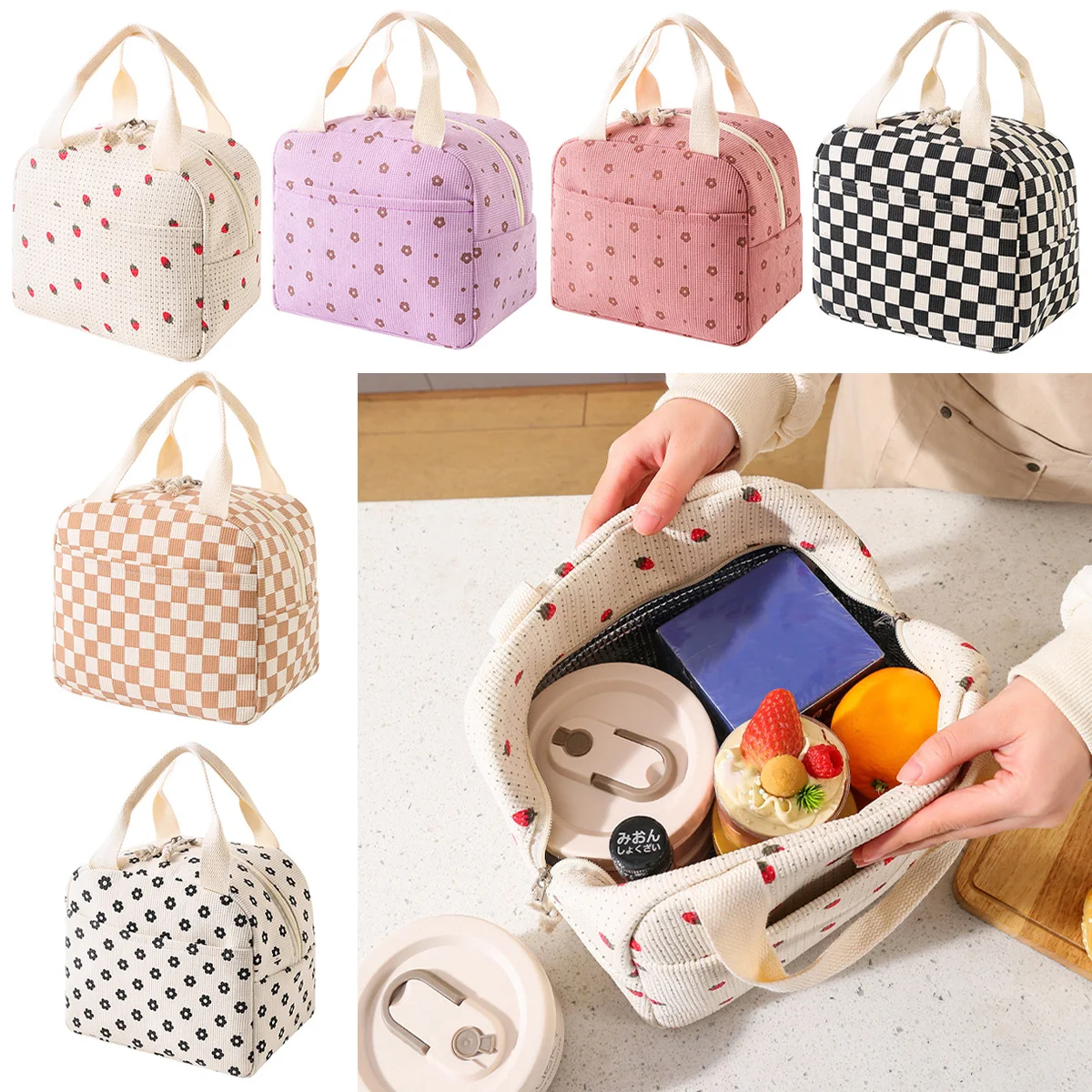 Corduroy Lunch Bag Fancy corduroy lunch bag Student office lunch box Thermal insulation bag Waterproof portable cute meal ice bag