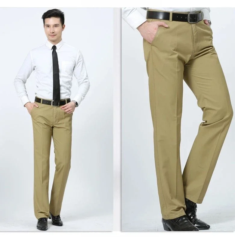 Herren 100% Baumwolle Sommer Dünne Hosen Herbst Anzug Hose Hosen Hohe Taille Gerade Lose Bland Solide Business Casual Hosen Gozbkf – Detail 4