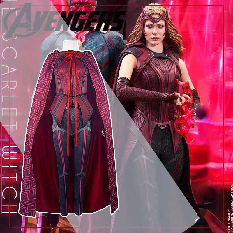 2024 Hot New Wanda Maximoff Cosplay Multiverse Of Madness Scarlet Witch Costume Tuta Corona Copricapo Mantello Mantello Set Completo