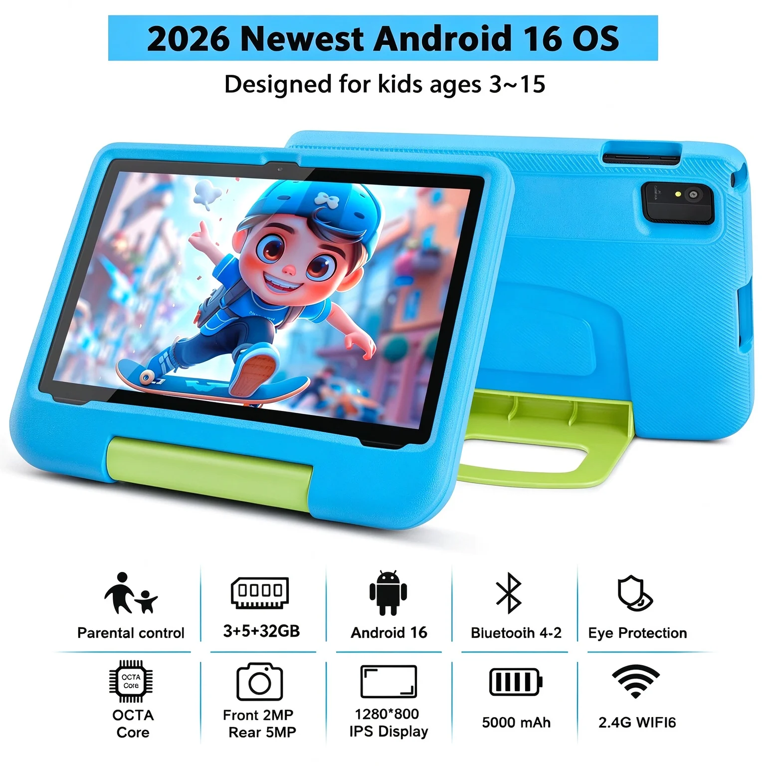 Paitanry Children Tablet 10 Inch Kids Tablet Android WiFi Tablet with Cartoon Shockproof Case Educational Game Video Tablet