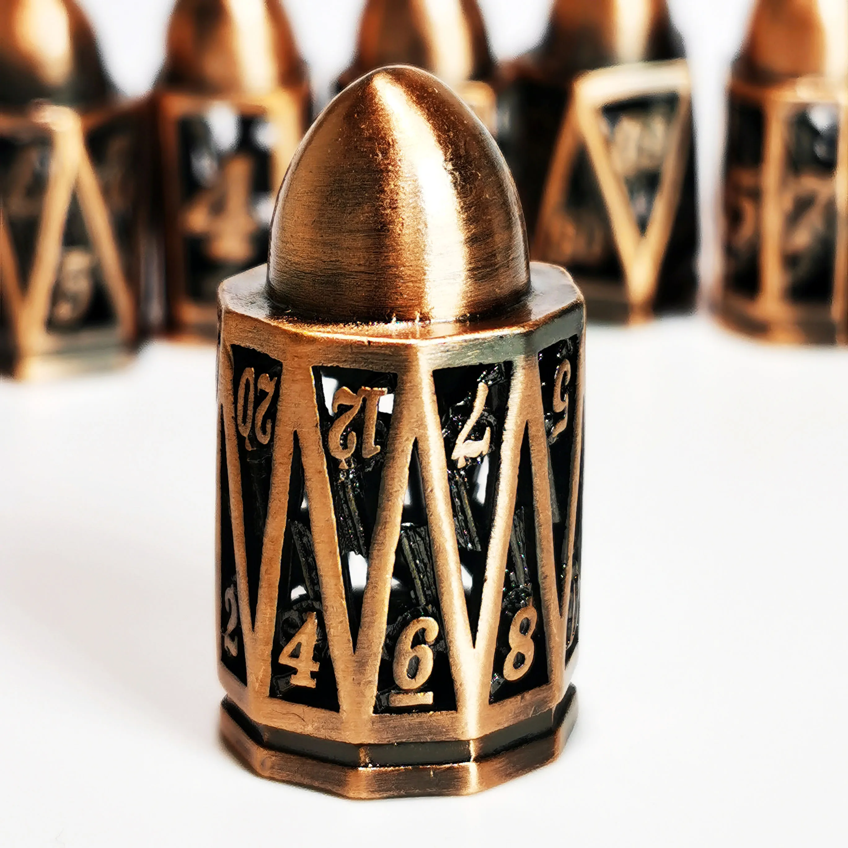 DnD Metal Dice Set - Hollow Bullet Design Zinc Alloy 7pc Dice, Antique Copper RPG Dice Set for Dungeons and Dragons 5