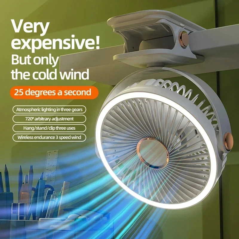 Xiaomi 8000mAh Camping Fan Rechargeable Desktop Portable Air Circulator Wireless Ceiling Electric Fans With LED Light Clipon New 2