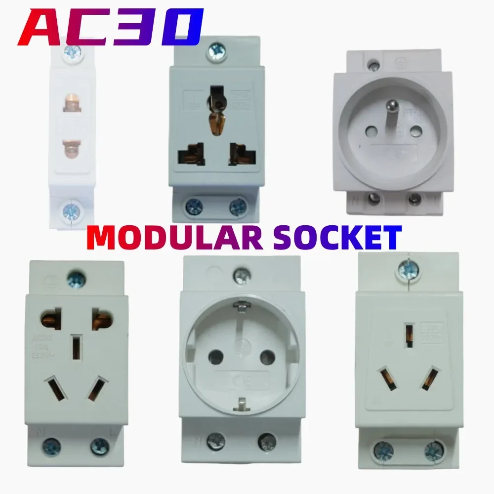 

AC30 35mm DIN Rail Mount AC Power 10A 16A 25A 250V 440V 2/3/4/5 Pin Plug Modular Socket EU AU Type