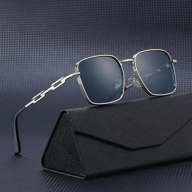 

Elegant Trend Chain Leg Square Sunglasses For Men Brand Design Luxury Male Fishing Driving Beach UV Protection Metal Sun Glasses