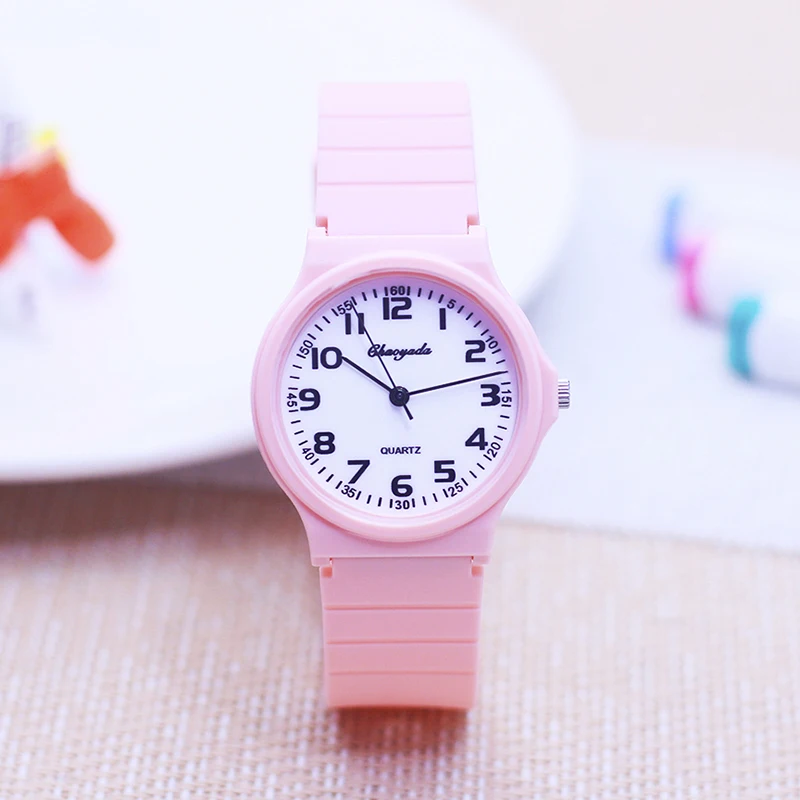 2024 child children boys girls  Primary school students rubber jelly color simple clear number quartz watches kids gifts watches 4