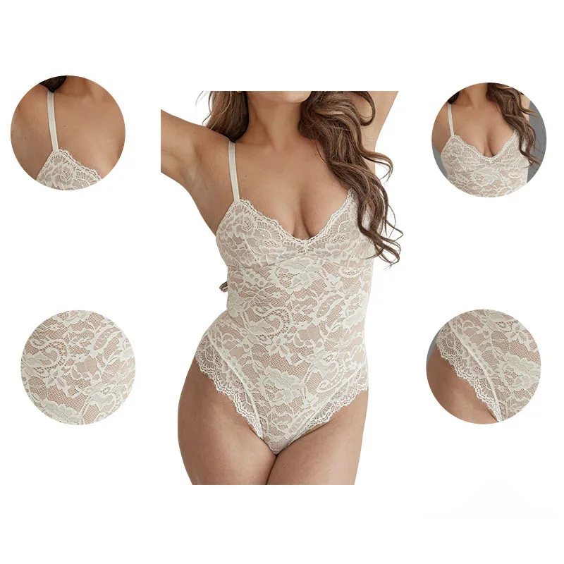 GUUDIA Sexy Lace V Neck Shapewear Two Layers Not See Through