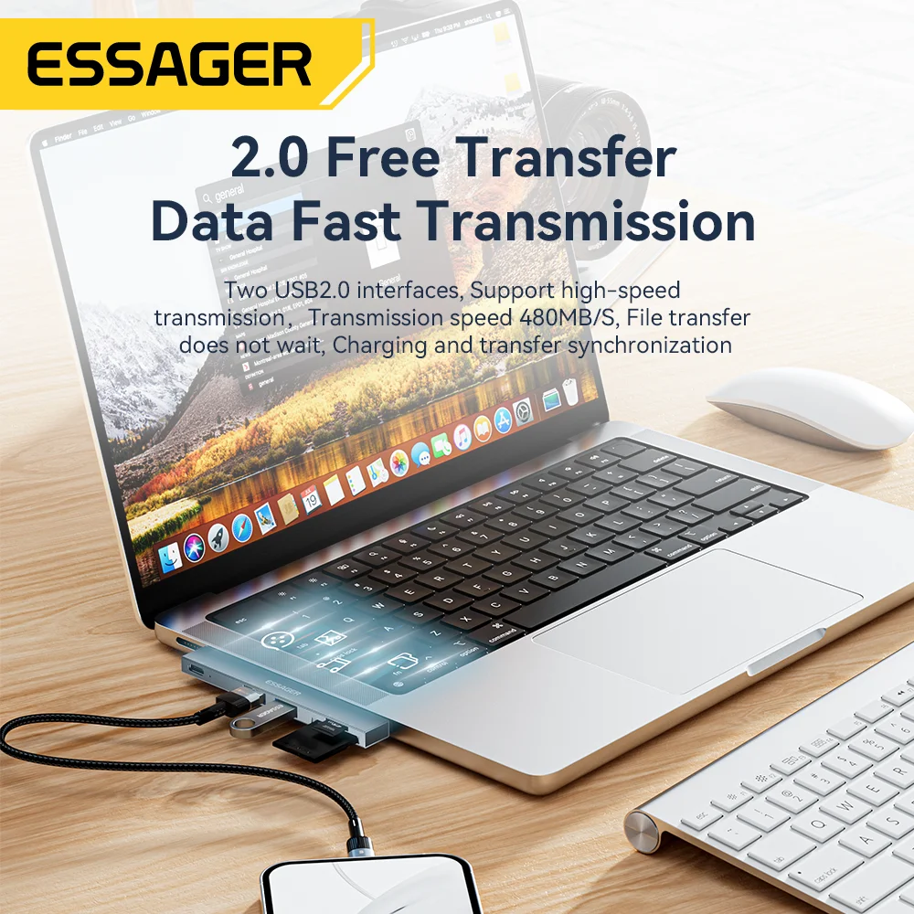 USB Hub Adapter 5 in 1 USB C Hub To Type C With SD TF Reader Slot For MacBook Pro Air 2018